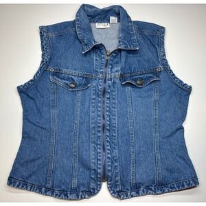 Vintage TF LA Vest Womens Medium Blue Full Zip Denim 90s Y2k